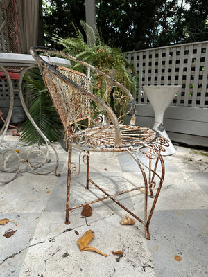 Antique White Painted Iron Chair