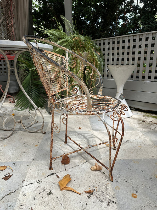 Antique White Painted Iron Chair