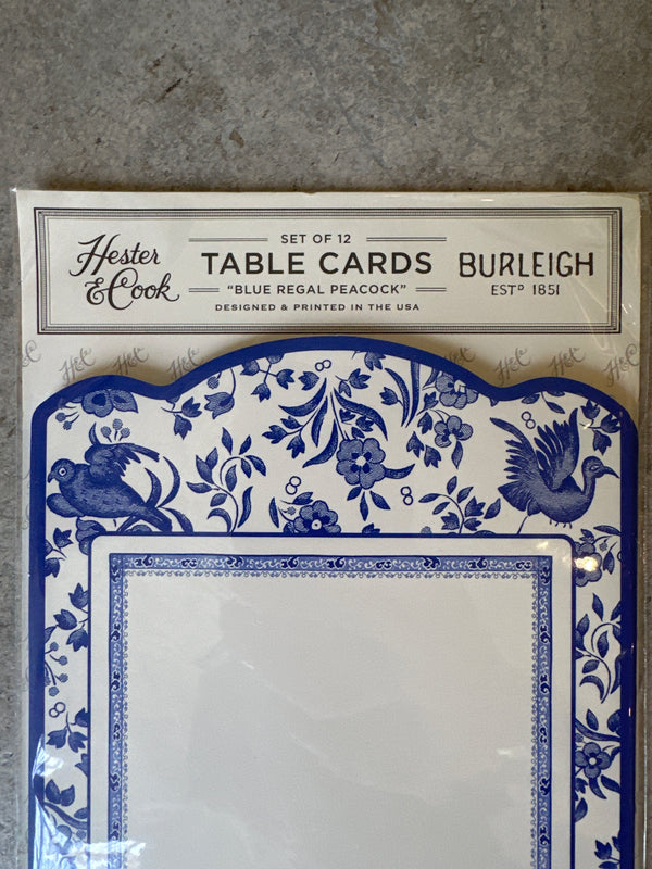 Blue Regal Peacock Table Cards