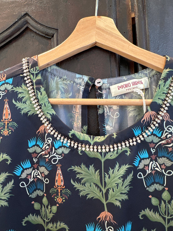 Persian Botanic Gabrielle Navy Silk Top