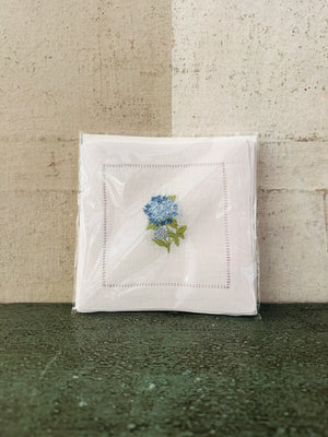 Hydrangea Embroidered Cocktail Napkins- Set of 4