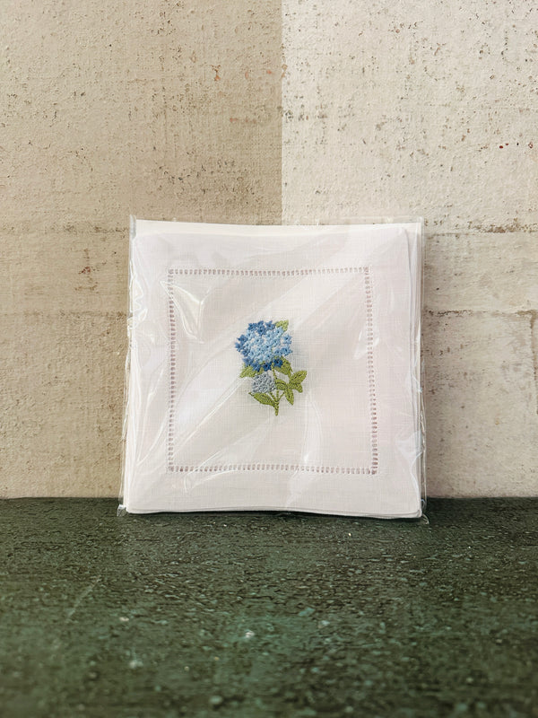 Hydrangea Embroidered Cocktail Napkins- Set of 4