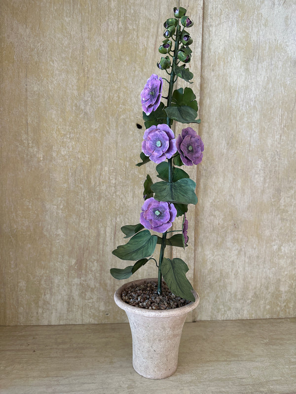 Metal Hollyhock Flower Sculpture