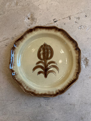 Cream and Brown Floral Plate