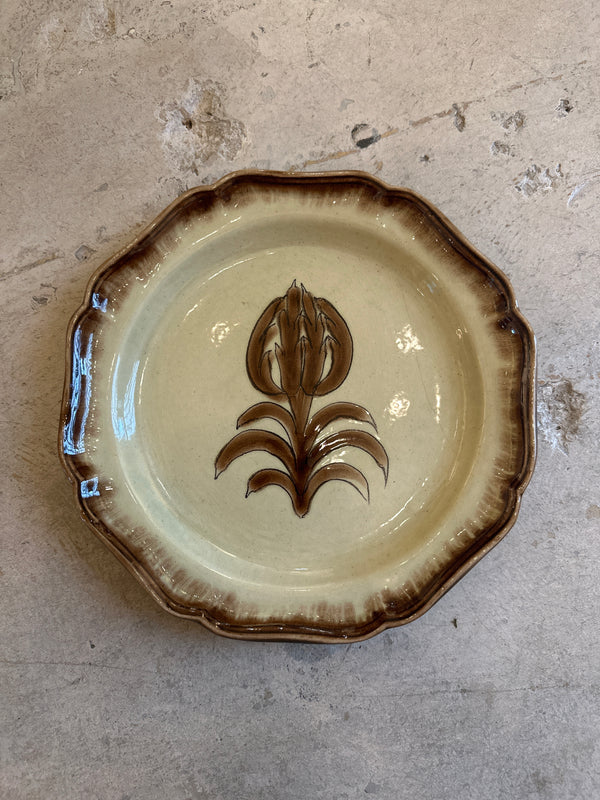 Cream and Brown Floral Plate