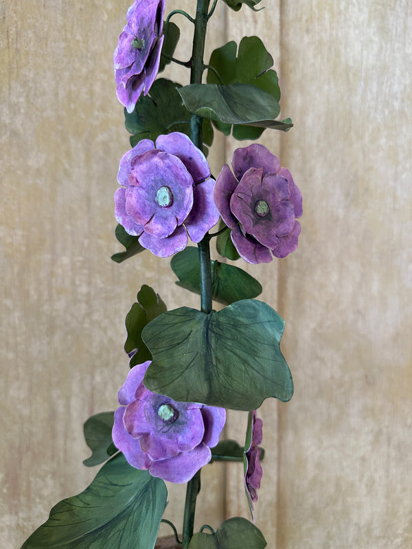 Metal Hollyhock Flower Sculpture