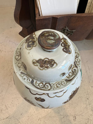 Small Brown & White Dragon Urn *As Is