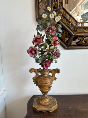 Tole Flowers on Antique Wooden Stand