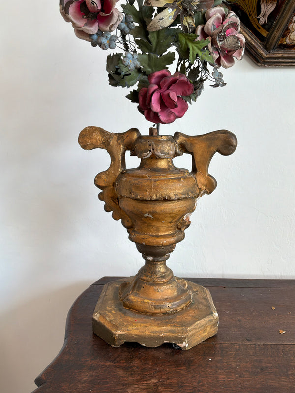 Tole Flowers on Antique Wooden Stand