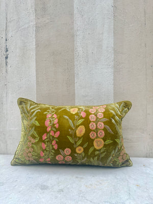 Garden Foliate Green Velvet Pillow