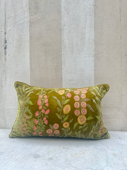 Garden Foliate Green Velvet Pillow