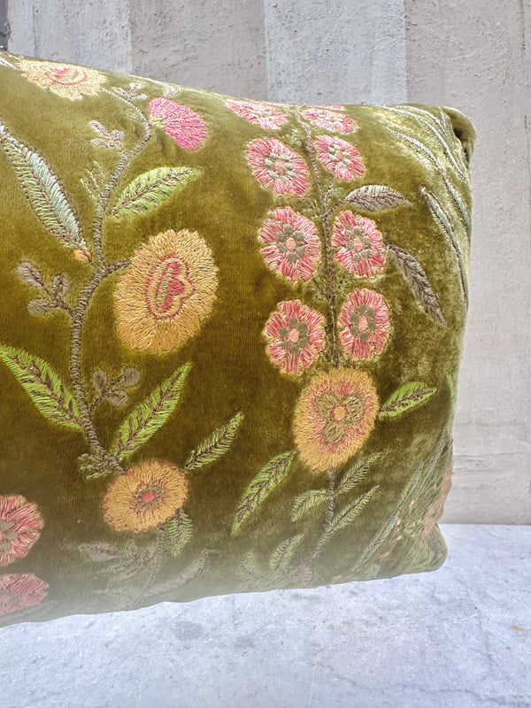 Garden Foliate Green Velvet Pillow