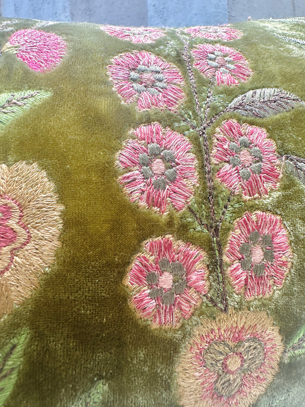 Garden Foliate Green Velvet Pillow