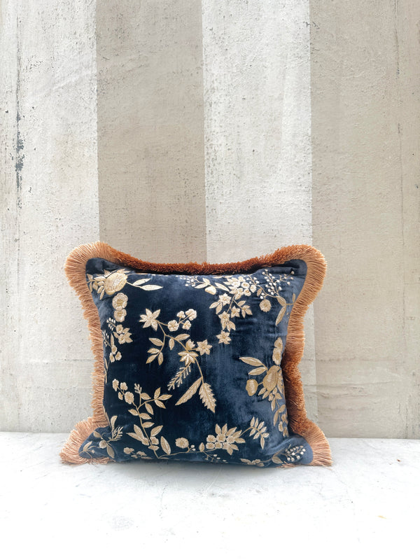 Indigo Liza Velvet Fringe Pillow