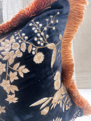 Indigo Liza Velvet Fringe Pillow