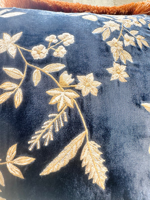 Indigo Liza Velvet Fringe Pillow