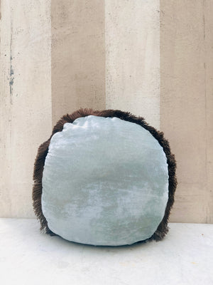 Heavenly Blue Plain Fringe Velvet Pillow
