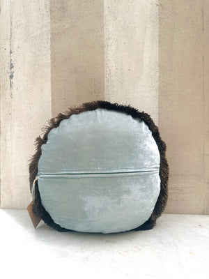 Heavenly Blue Plain Fringe Velvet Pillow