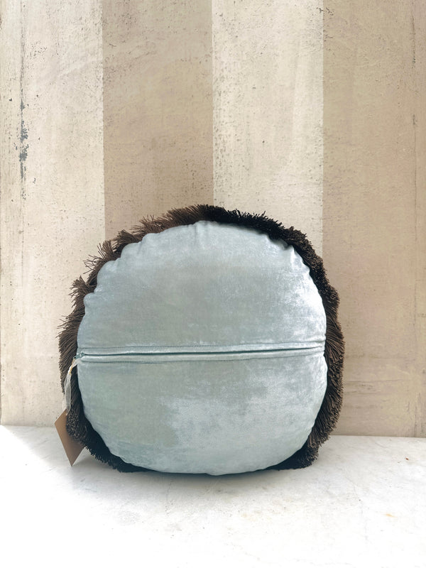 Heavenly Blue Plain Fringe Velvet Pillow