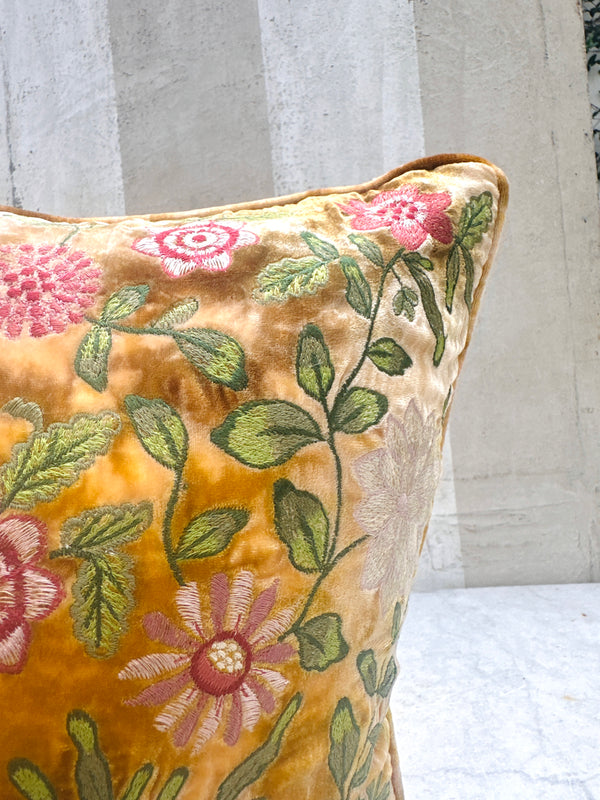 Yellow Bouquet Velvet Pillow
