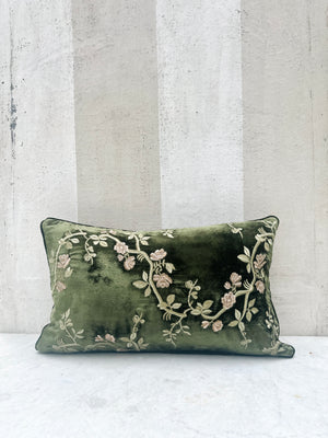 Blossom Dark Green Velvet Pillow