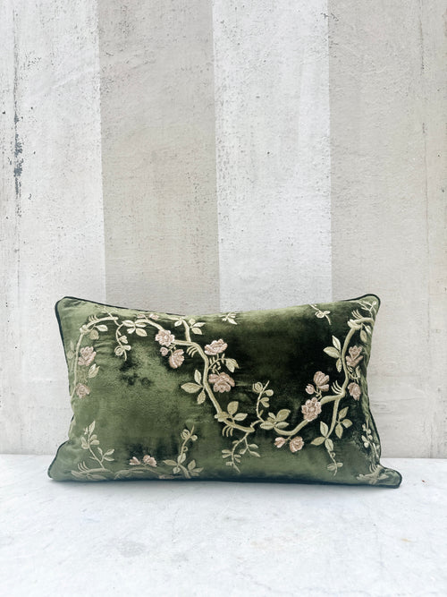Blossom Dark Green Velvet Pillow