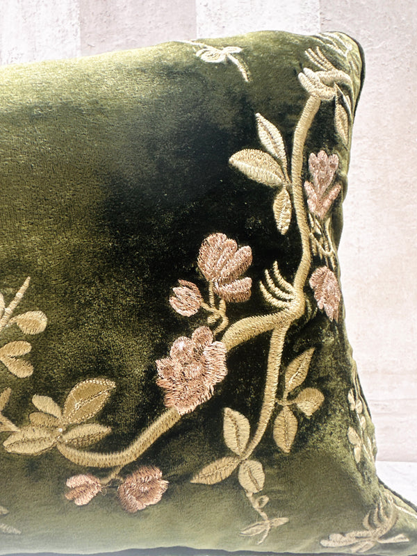Blossom Dark Green Velvet Pillow