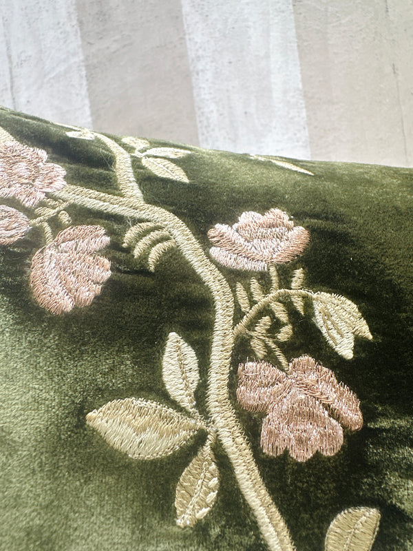 Blossom Dark Green Velvet Pillow