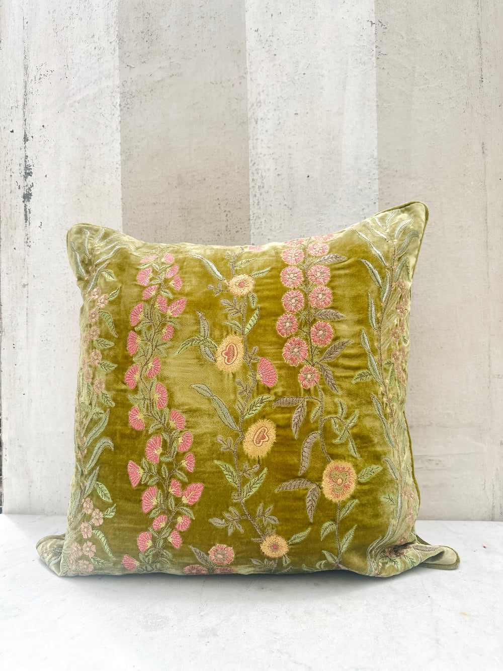 Garden Foliate Green Velvet Pillow