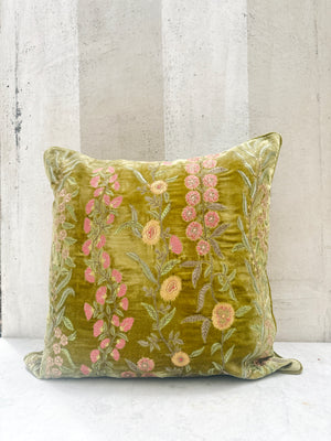 Garden Foliate Green Velvet Pillow