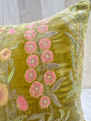 Garden Foliate Green Velvet Pillow