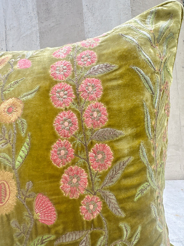 Garden Foliate Green Velvet Pillow