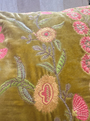 Garden Foliate Green Velvet Pillow