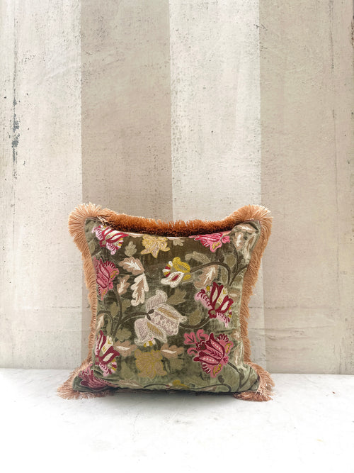 Livia Fringe Green Velvet Pillow