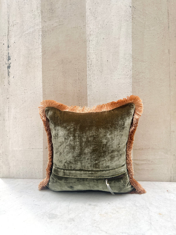 Livia Fringe Green Velvet Pillow