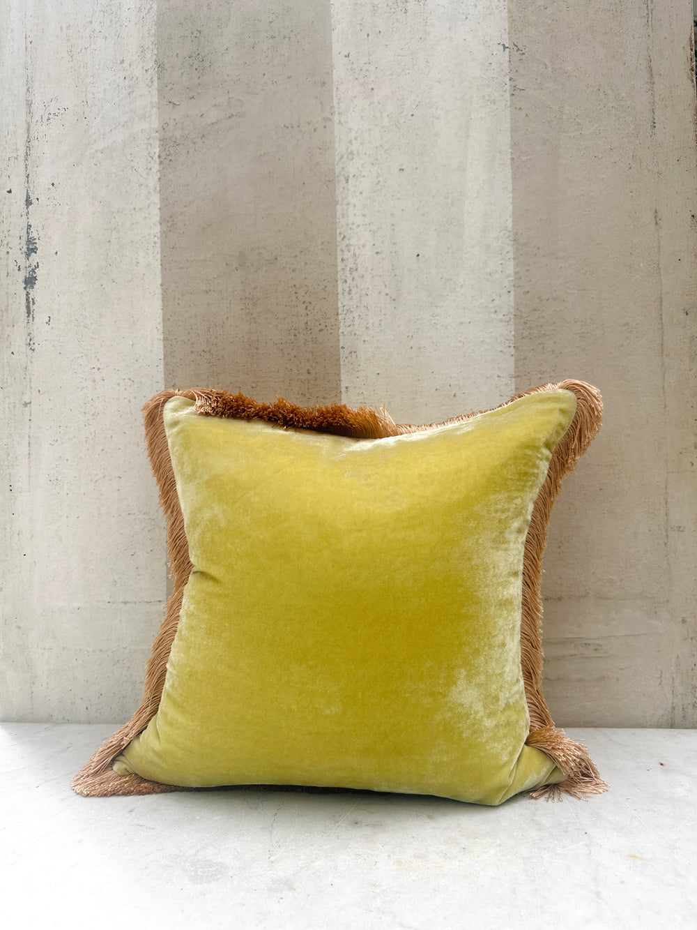 Plain Apple Green Fringe Velvet Pillow