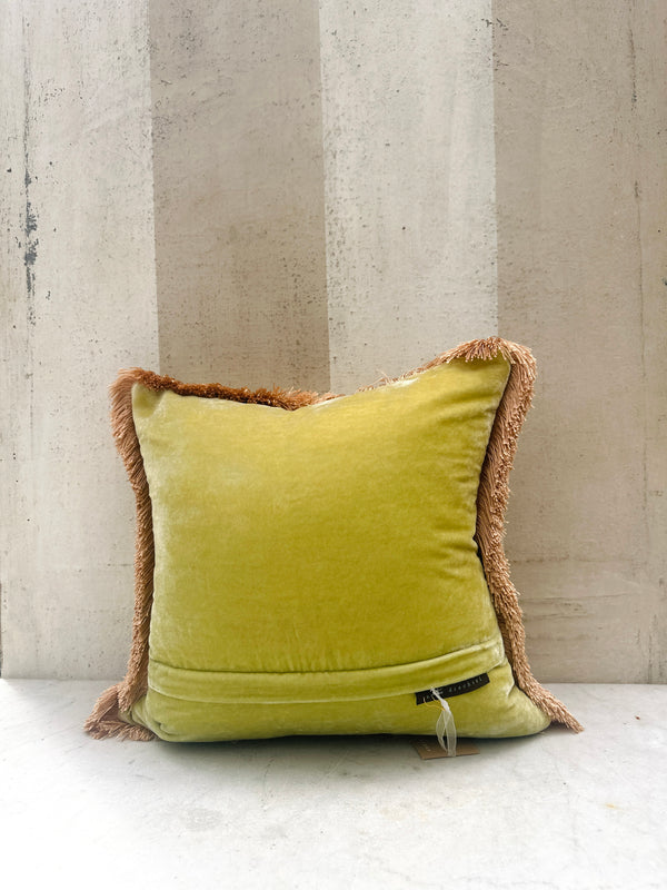 Plain Apple Green Fringe Velvet Pillow