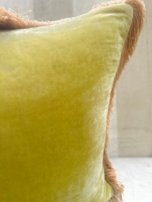Plain Apple Green Fringe Velvet Pillow