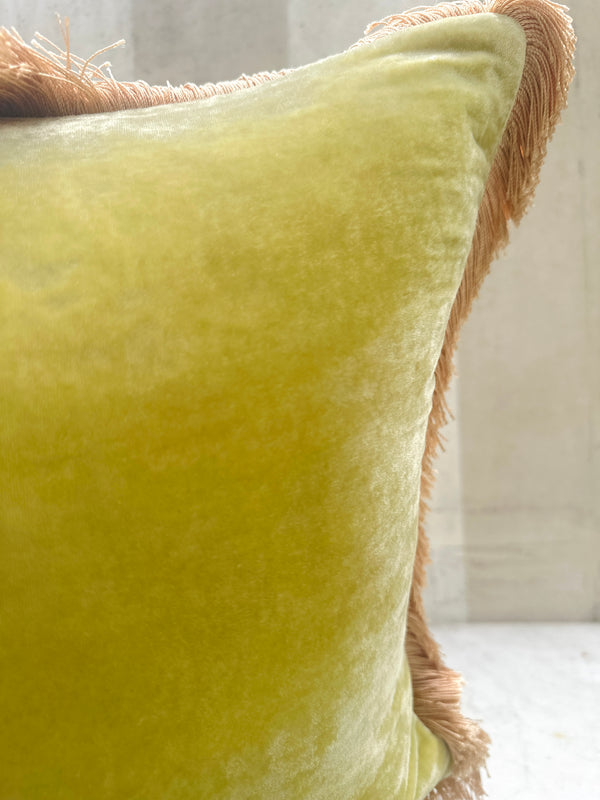 Plain Apple Green Fringe Velvet Pillow