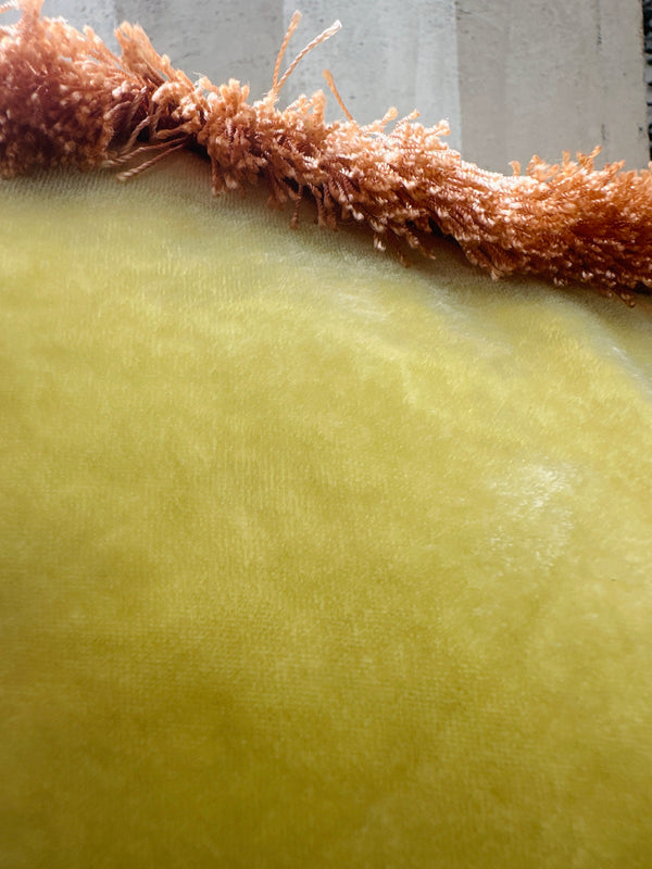 Plain Apple Green Fringe Velvet Pillow