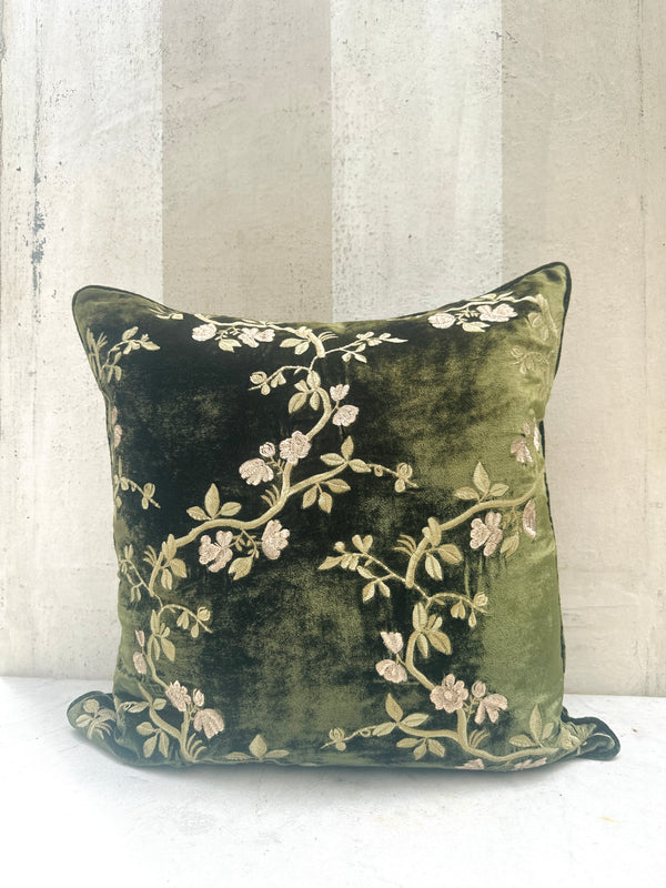 Blossom Dark Green Velvet Pillow