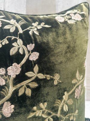 Blossom Dark Green Velvet Pillow