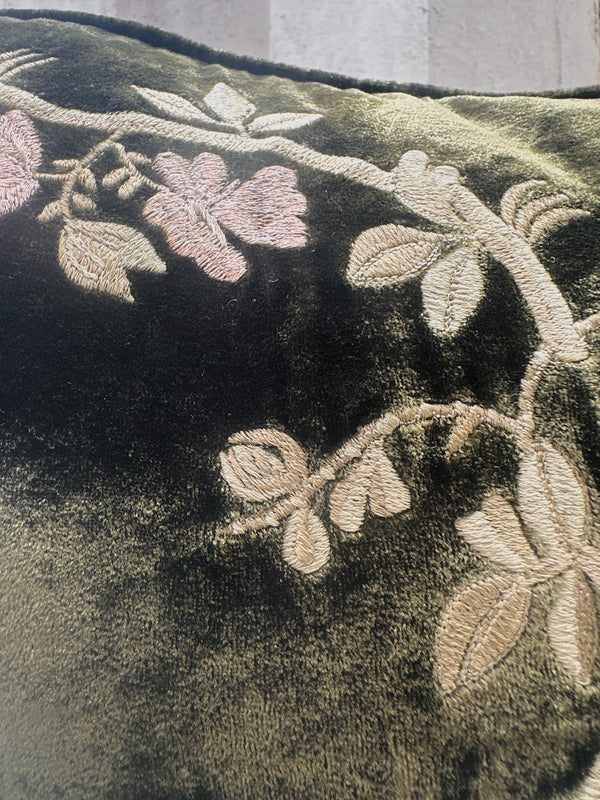 Blossom Dark Green Velvet Pillow