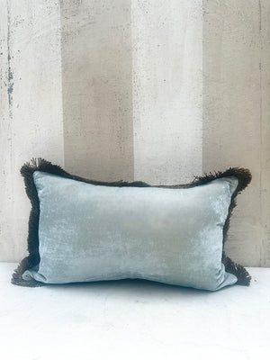 Heavenly Blue Plain Fringe Velvet Pillow