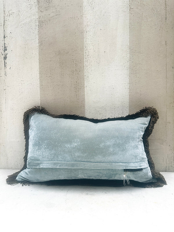 Heavenly Blue Plain Fringe Velvet Pillow