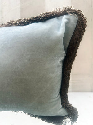 Heavenly Blue Plain Fringe Velvet Pillow
