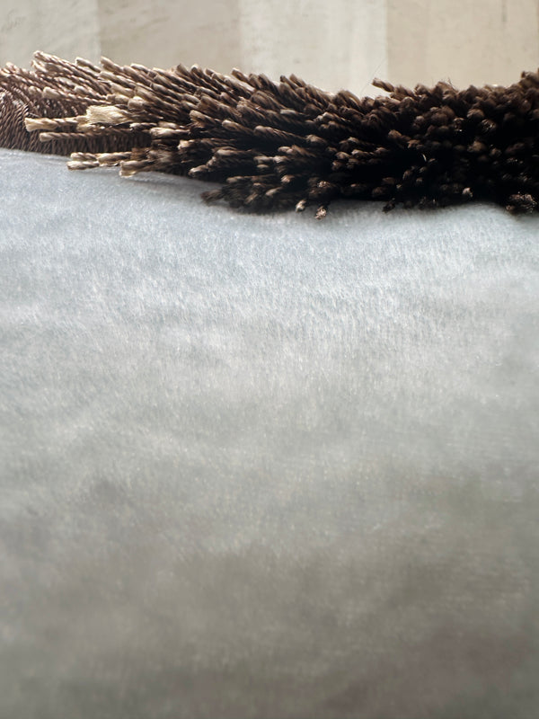 Heavenly Blue Plain Fringe Velvet Pillow