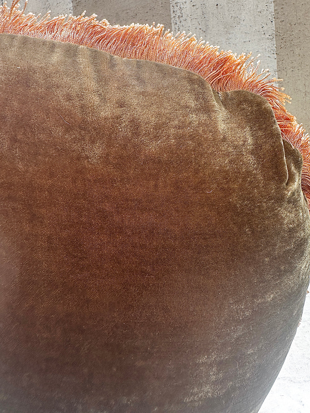 Round Plain Olive Fringe Velvet Pillow