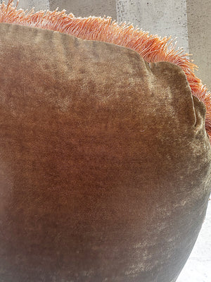 Round Plain Olive Fringe Velvet Pillow