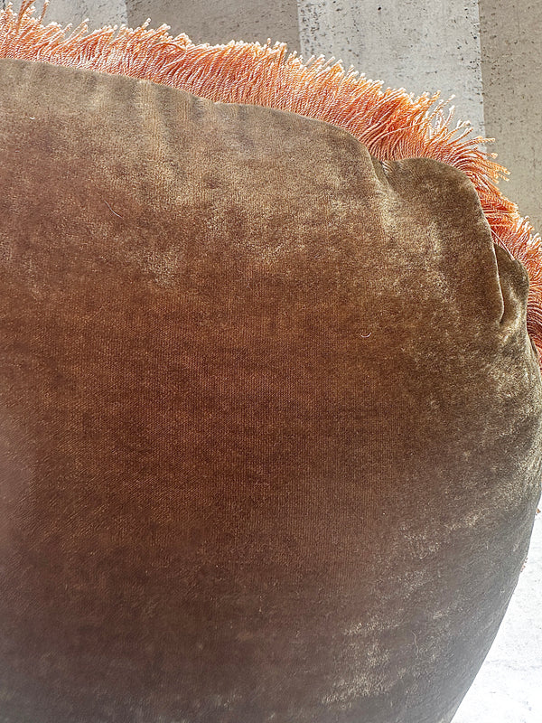Round Plain Olive Fringe Velvet Pillow